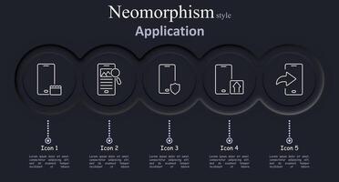 Application set icon. Mobile, calendar, search, shield, upload, send, technology, smartphone, security, data, , illustration, neomorphism, icons. vector