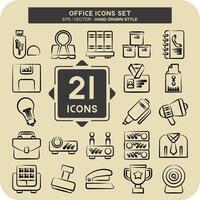 Icon Set Office. related to Education symbol. hand drawn style. simple design illustration vector