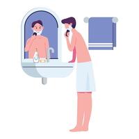 man is shaving his face flat style illustration design vector