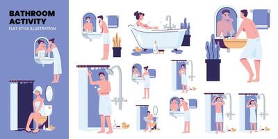 activity at bathroom flat style illustration design set bundle vector
