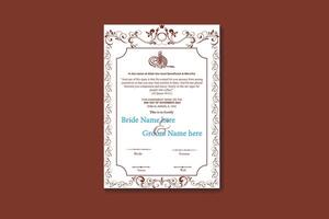 Elegant Muslim Marriage Certificate Design with Floral Frame A4 size vector