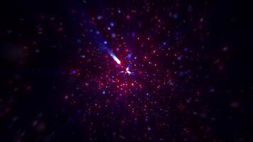 Abstract bright purple glowing background with flying dots circles bokeh video