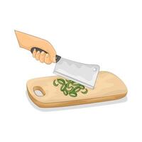 Illustration of slice green onions on a cutting board vector