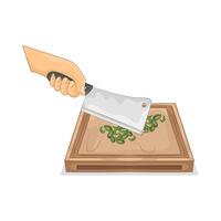 Illustration of slice green onions on a cutting board vector