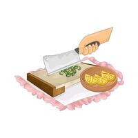 Illustration of slice green onions on a cutting board vector