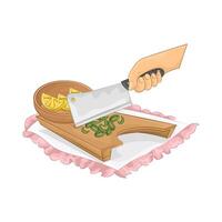 Illustration of slice green onions on a cutting board vector