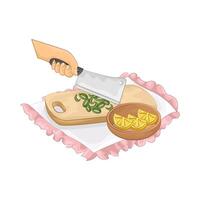 Illustration of slice green onions on a cutting board vector