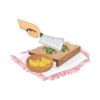 Illustration of slice green onions on a cutting board vector