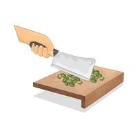 Illustration of slice green onions on a cutting board vector