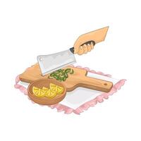 Illustration of slice green onions on a cutting board vector
