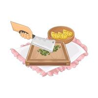 Illustration of slice green onions on a cutting board vector
