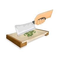 Illustration of slice green onions on a cutting board vector