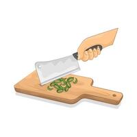 Illustration of slice green onions on a cutting board vector