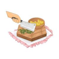 Illustration of slice green onions on a cutting board vector