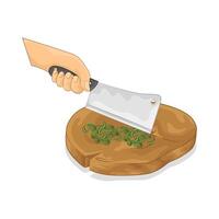 Illustration of slice green onions on a cutting board vector