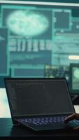 Vertical Governmental hackers at work monitoring cyber threats in high tech agency, implementing cybersecurity measures. IT expert focuses the importance of online privacy and malware protection. Camera B. video