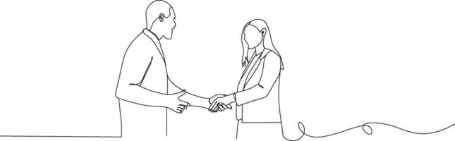 Business discussion of man and woman continuous line drawing one lineart design minimalist illustration vector