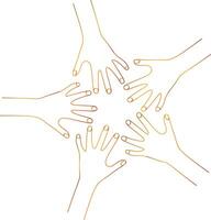 continuous line drawing group of hands people. Unity teamwork concept single drawn vector