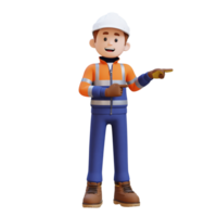 3D Construction Worker Character Pointing to the Left Pose png