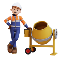 3D Construction Worker Character Lying on Concrete Mixer png