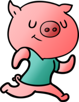 happy cartoon pig running drawing png