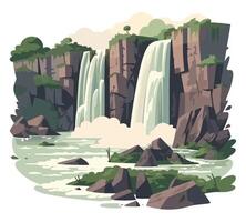Mountain tree rock and flowing water, design vector