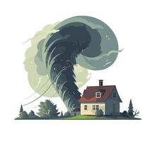 tornado with spiral twists destroys house icon isolated vector