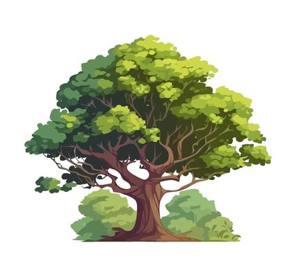 Green leaves grow on tree icon isolated