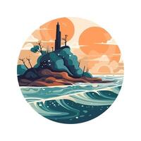 tropical ocean scene with mountain and trees icon isolated vector