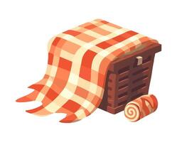 picnic basket and checked tablecloth icon isolated vector