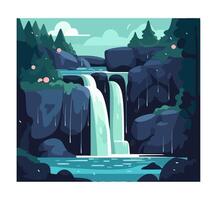 landscape with trees, mountains and water, isolated vector