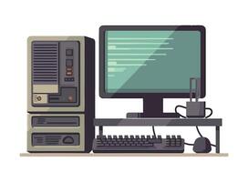 Modern computer desk with equipment icon isolated vector