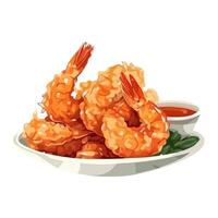 Fried prawn appetizer on gourmet seafood plate icon isolated vector