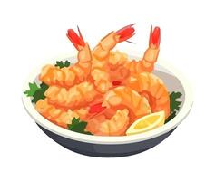 Gourmet seafood meal with prawns and salad icon isolated vector