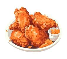 Fresh fried chicken with sauce in bowl icon isolated vector
