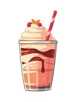 Sweet milkshake with fruit and chocolate cream icon isolated vector