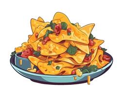 Stack of nachos with sauce and cheese icon isolated vector