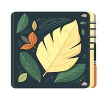 Bright yellow leaves on a spiral notepad icon isolated vector