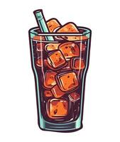 Refreshing cola with ice and bubbles icon isolated vector