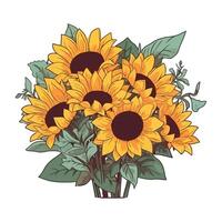 Romantic bouquet of sunflower icon isolated vector