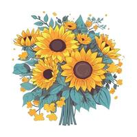Yellow sunflower bouquet a symbol of romance icon isolated vector