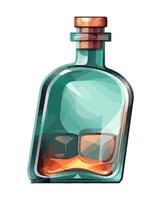 Whiskey bottle icon on transparent glass backdrop isolated vector