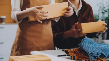 couple start up small business owner are thrilled with their success in online sales and e-commerce. video