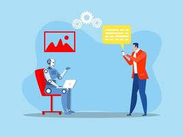 ai technology concept,human and artificial intelligence cooperation, future technology and innovation concept, partnership between man and ai machine vector