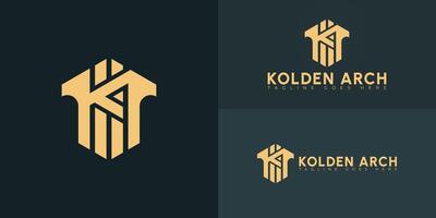 Abstract initial hexagon letters KA or AK logo in gold color isolated on multiple background colors. The logo is suitable for real estate and architectural business logo design illustration vector