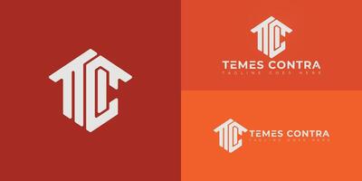 Abstract initial hexagon letters TC or CT logo in white color isolated on multiple background colors. The logo is suitable for construction management company logo design illustration inspiration vector