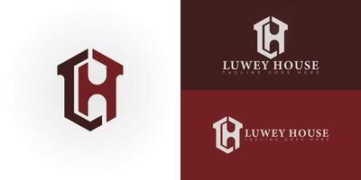 Abstract initial hexagon letters LH or HL logo in red color isolated on multiple background colors. The logo is suitable for furniture manufacture house logo design illustration inspiration vector