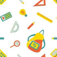 Back to school elements seamless pattern. Perfect print to fabric, textile, paper, card. Hand drawn illustration. vector