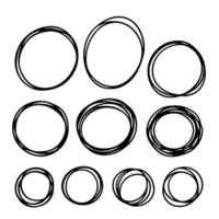 Hand drawn circle scribbles set of ten vector