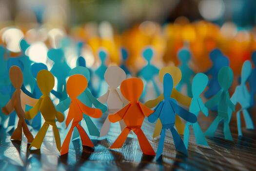 A group of people are standing in a line, holding hands photo